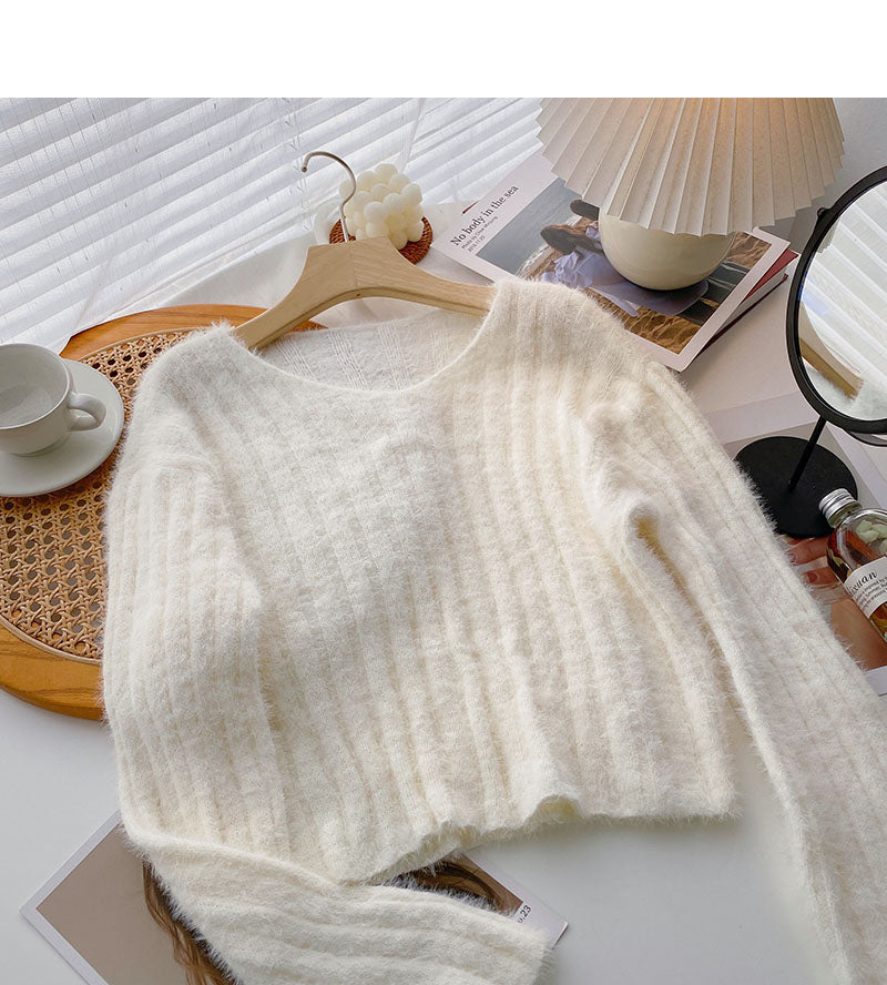 Korean loose V-neck Mohair top  5934