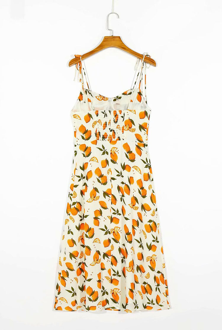 French sweet lemon print bow dress  7057