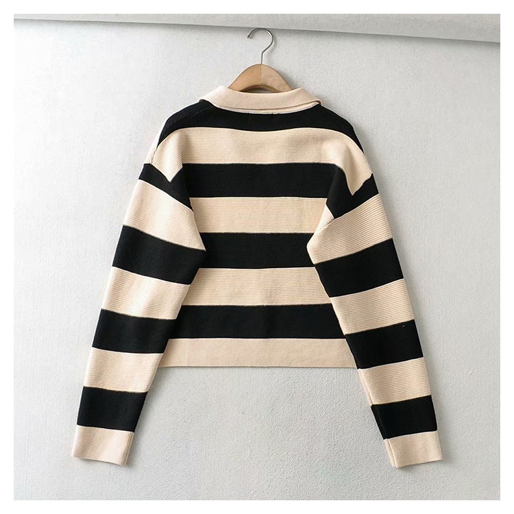 Retro Stripe Polo neck T-shirt  7363