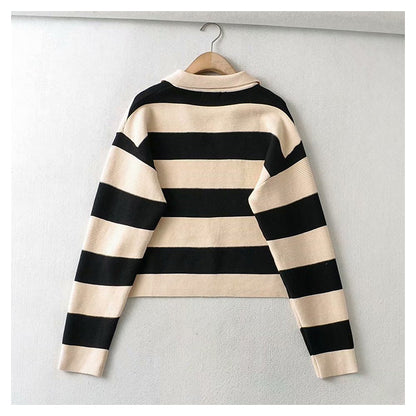Retro Stripe Polo neck T-shirt  7363