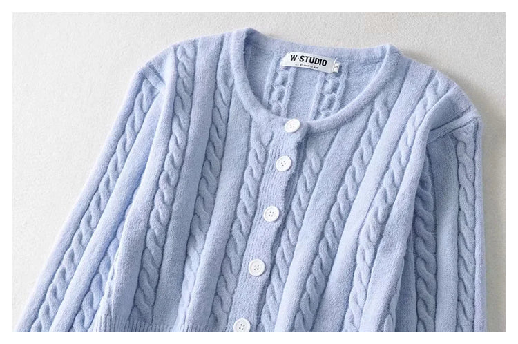 Flower sweater cardigan high waist single breasted long sleeved sweater  7222