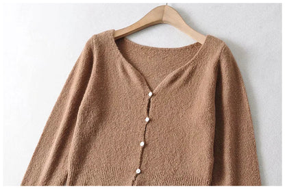 V-neck waist with exposed navel and long sleeve knitted cardigan  7229