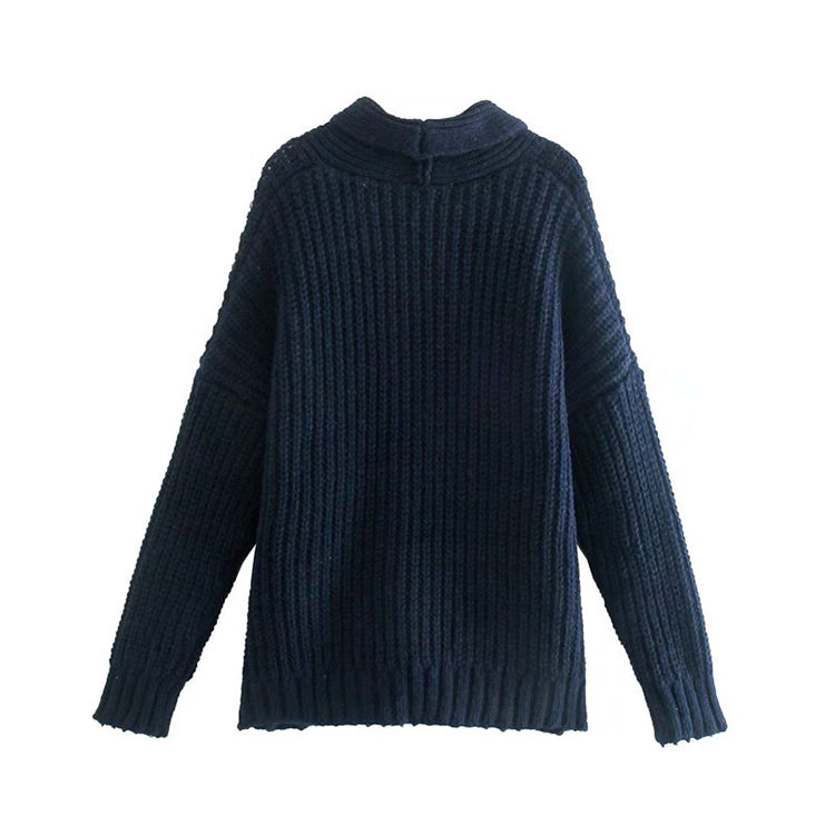 Lapel knit cardigan autumn casual versatile sweater  7395