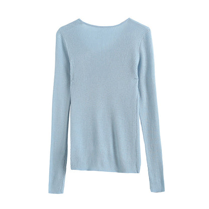 Irregular design neckline slim knit  7306