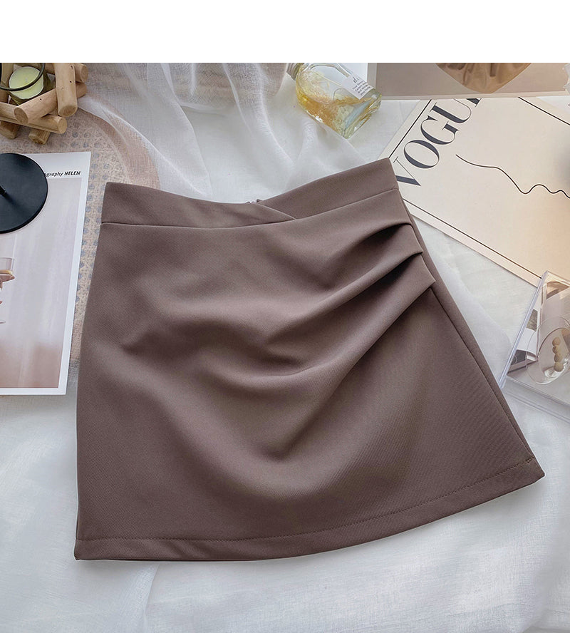 Korean version of foreign style gentle and thin pleated high waist A-shaped skirt  5663