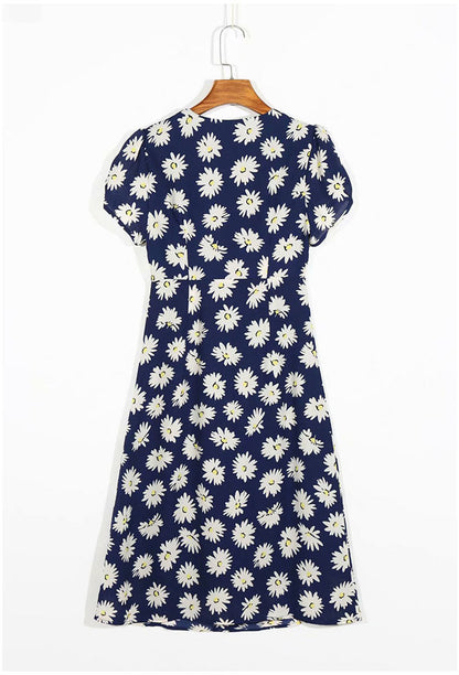 Lace up waist length short sleeve dress  7099
