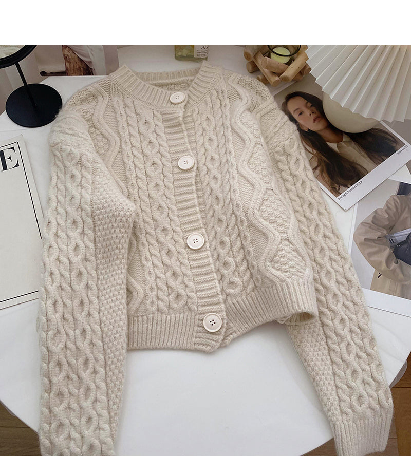 Single breasted round neck retro twist sweater female  6037