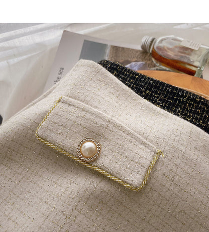 Korean elegant retro pearl button high waist A-shaped skirt  5533