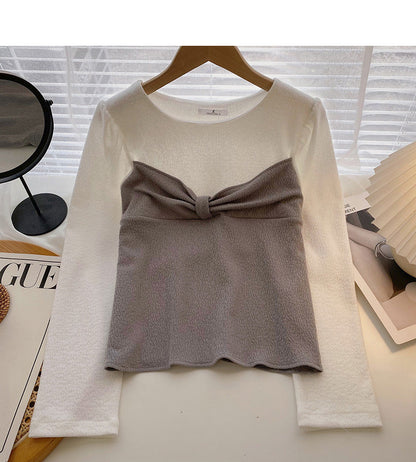 Korean slim fit French retro color blocking short long sleeve shirt  6329
