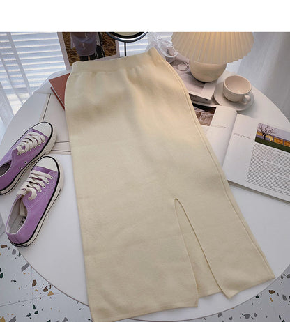 Sweet temperament high waist split A-shaped bag hip skirt  5766