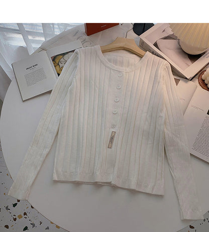 Single breasted thread solid color long sleeve sweater  6555
