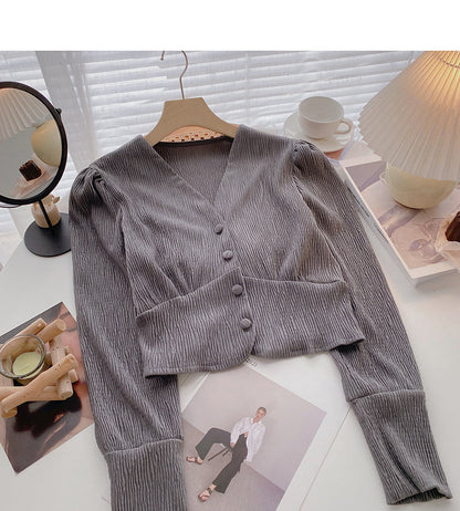 Pleated Vintage V-neck shirt shows thin Hong Kong flavor  6401