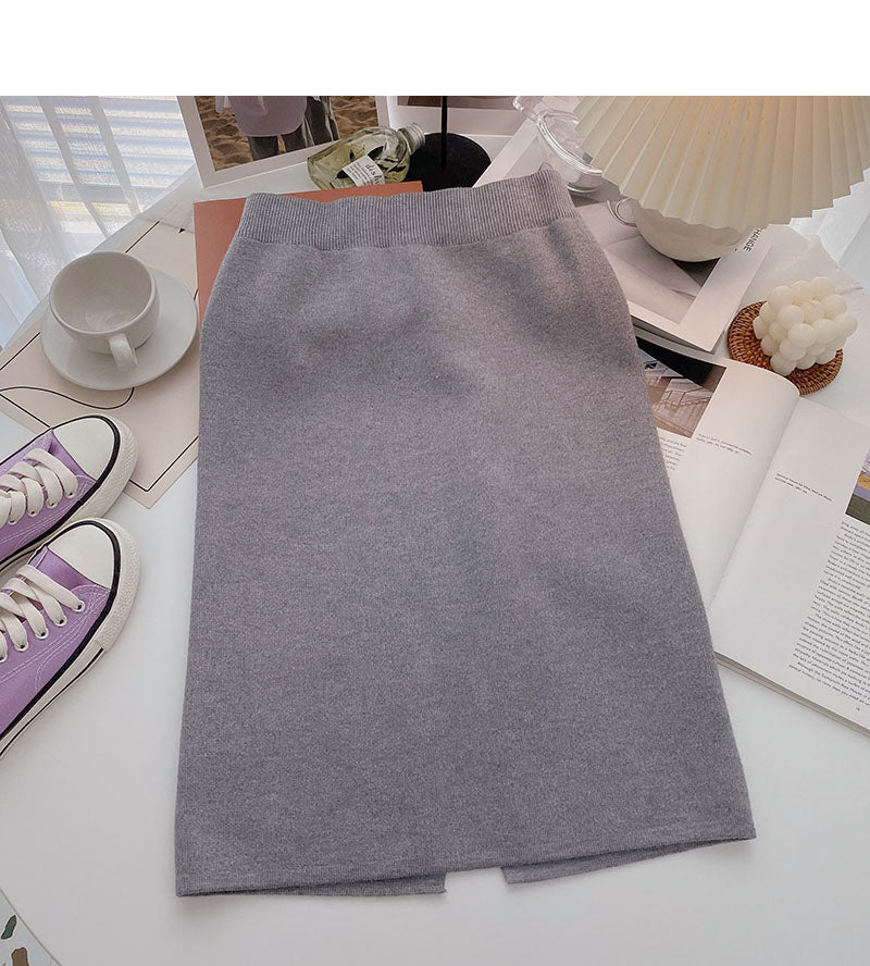 Fashion temperament solid color high waist split A-line skirt  5759