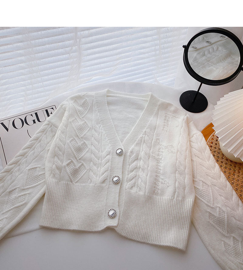 Korean version sweet temperament V-Neck long sleeve sweater  5850