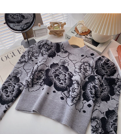 Fashionable personalized pattern thin bubble long sleeve Pullover Top  6144