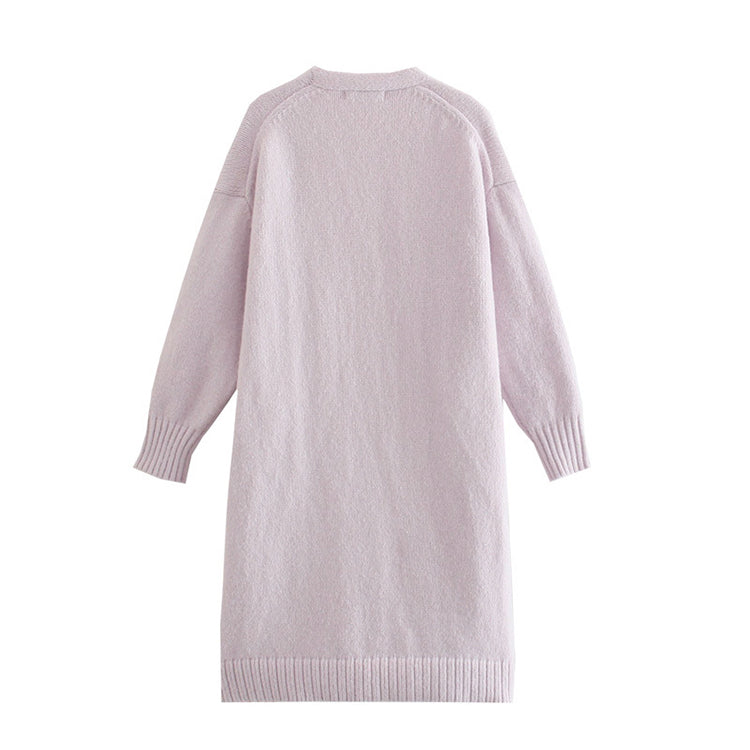 Lazy wind wide elastic pocket long knitted coat cardigan  7469