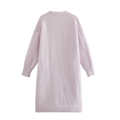 Lazy wind wide elastic pocket long knitted coat cardigan  7469