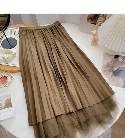 Niche design Vintage high waist A-line skirt with mesh  5787
