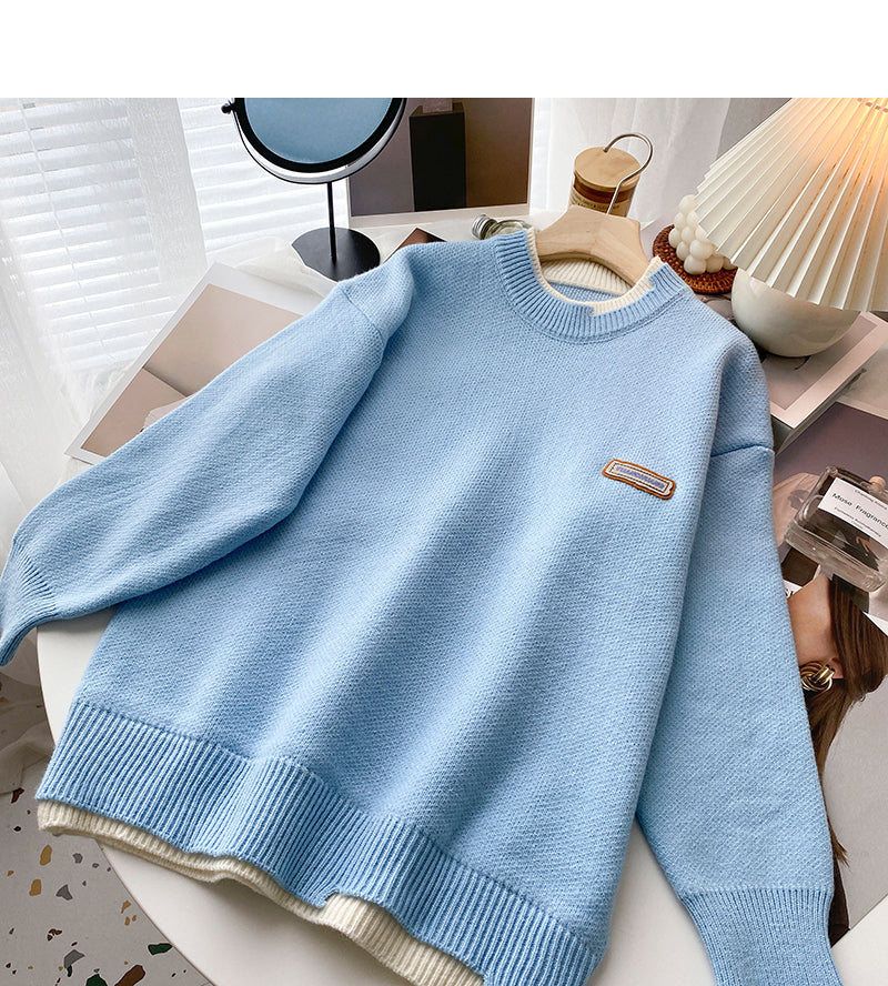 Korean irregular stitching thin loose long sleeve top  6207