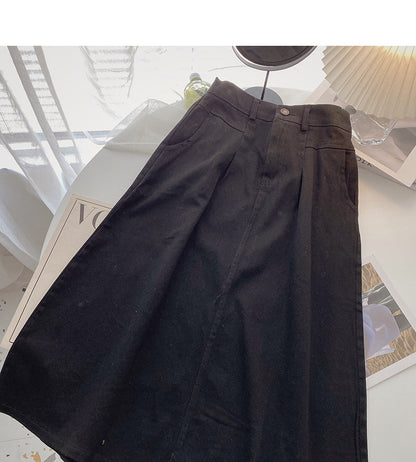 Korean solid color slim and versatile medium and long skirt  5718