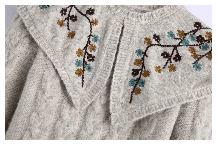 Heavy industry flower embroidery doll neck sweater  7220