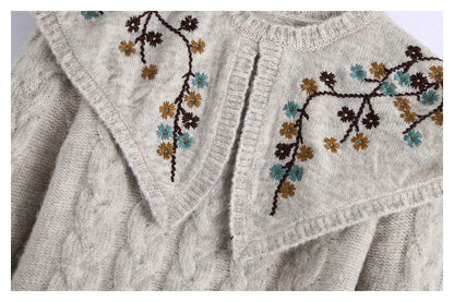 Heavy industry flower embroidery doll neck sweater  7220