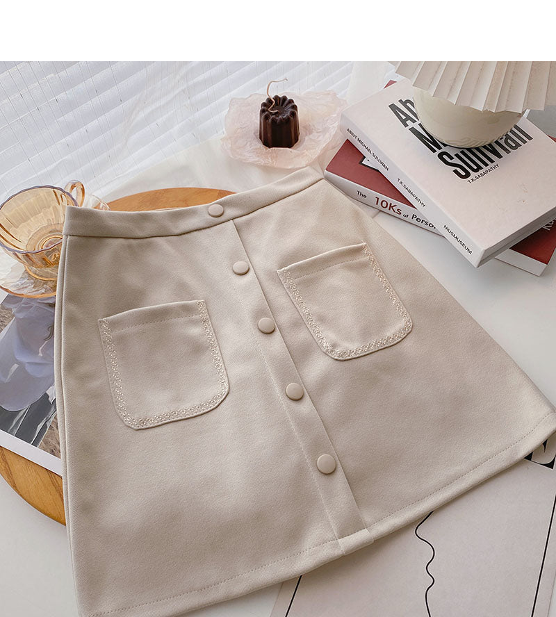 New Korean retro personalized small pocket skirt trend 5527