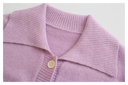 Versatile Lapel solid knit cardigan long sleeve sweater  7356