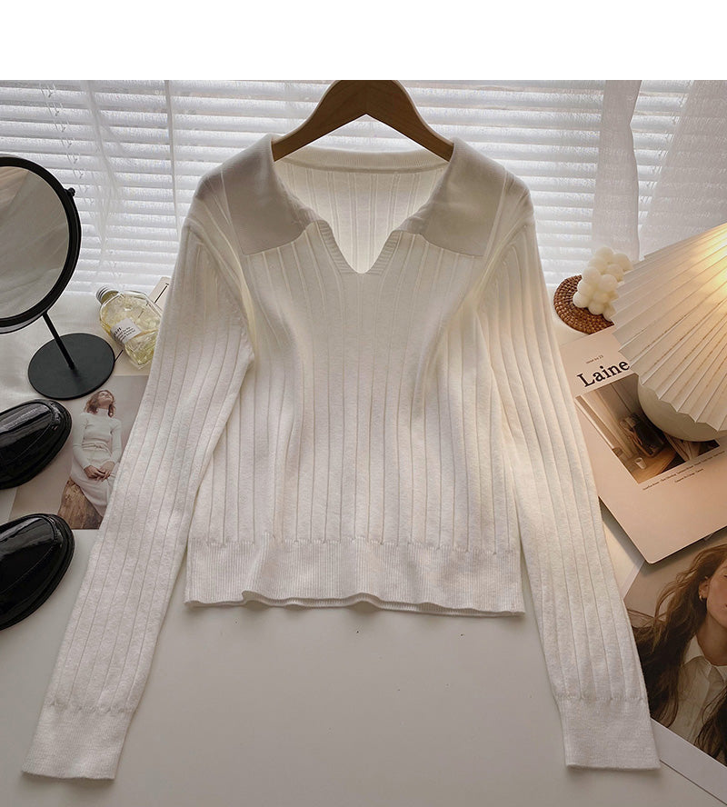 Lapel thread sweater Pullover long sleeve top  6570