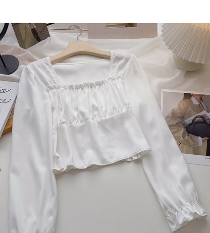 French Vintage Square Neck Long Sleeve Shirt  6368