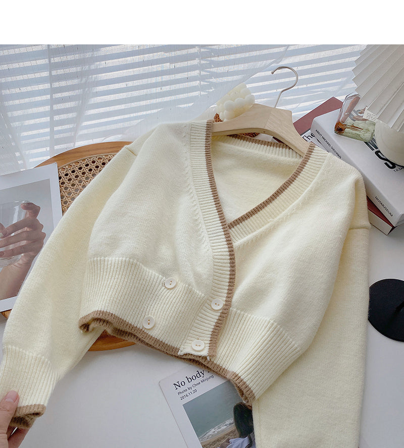 Korean retro design double breasted short V-neck top  5979