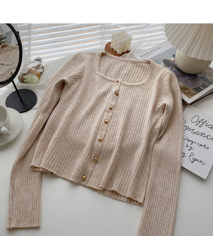 Long sleeve Pullover small square neck sweater  6636