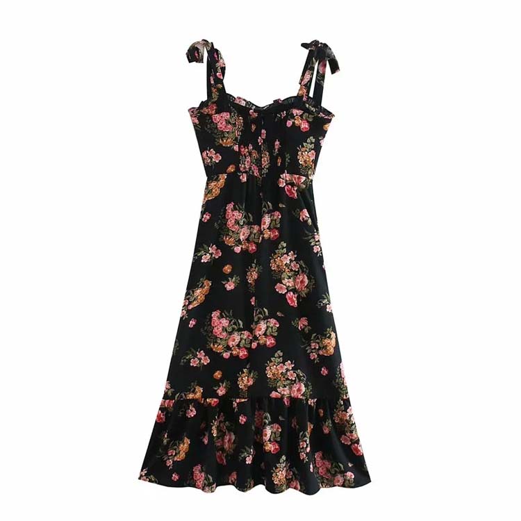 French minority fashion sexy floral print suspender dress  7126
