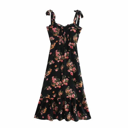 French minority fashion sexy floral print suspender dress  7126