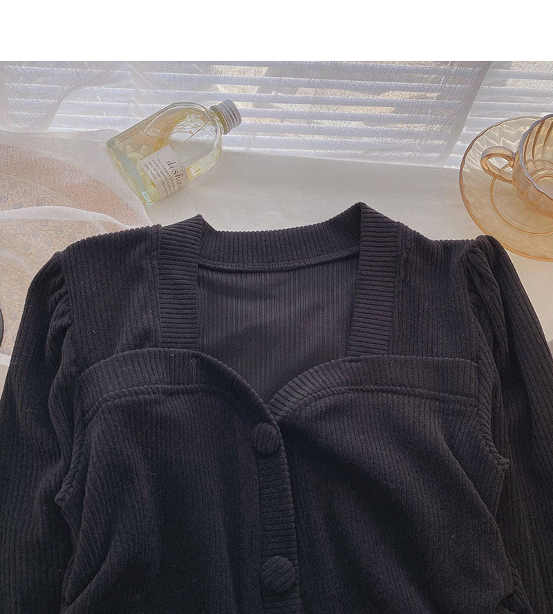 New Korean side pleated slim slim long sleeve top  6344