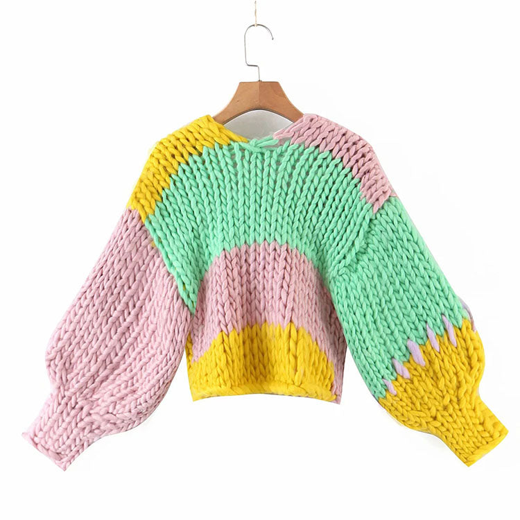 Loose and lazy Style Lantern Sleeve knitted cardigan sweater  7182