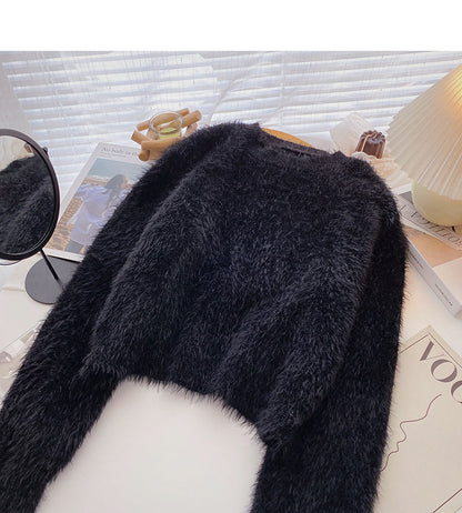 Solid imitation mink sweater thin top  6086