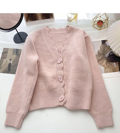 Lazy sweater personality single breasted long sleeved top  6117