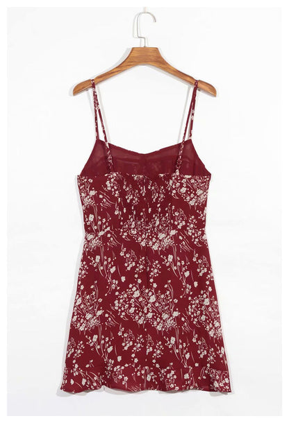 French retro floral waist closing sexy Ruffle Chiffon Dress  7056