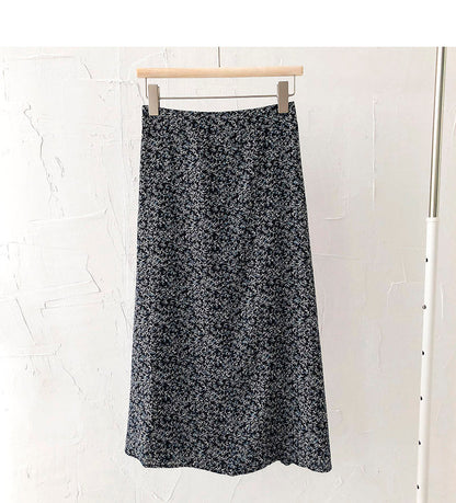 New Korean chic temperament retro small broken flower high waist skirt  5680