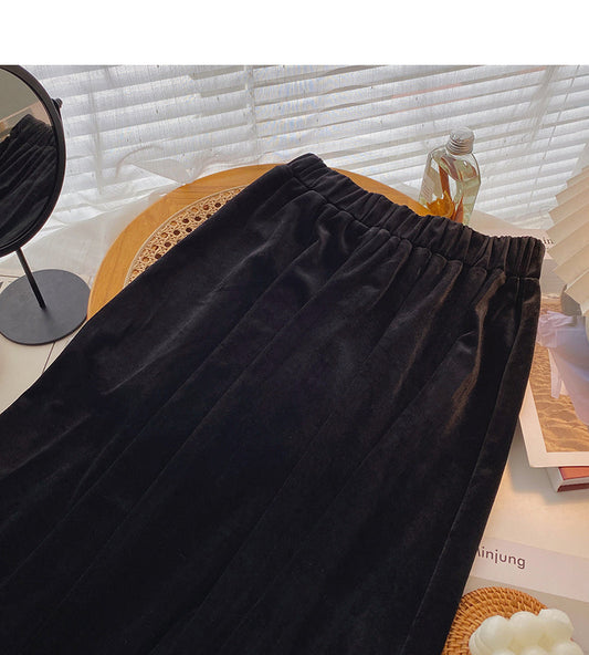 Vintage Port style solid color high waist A-shaped large swing skirt  5771