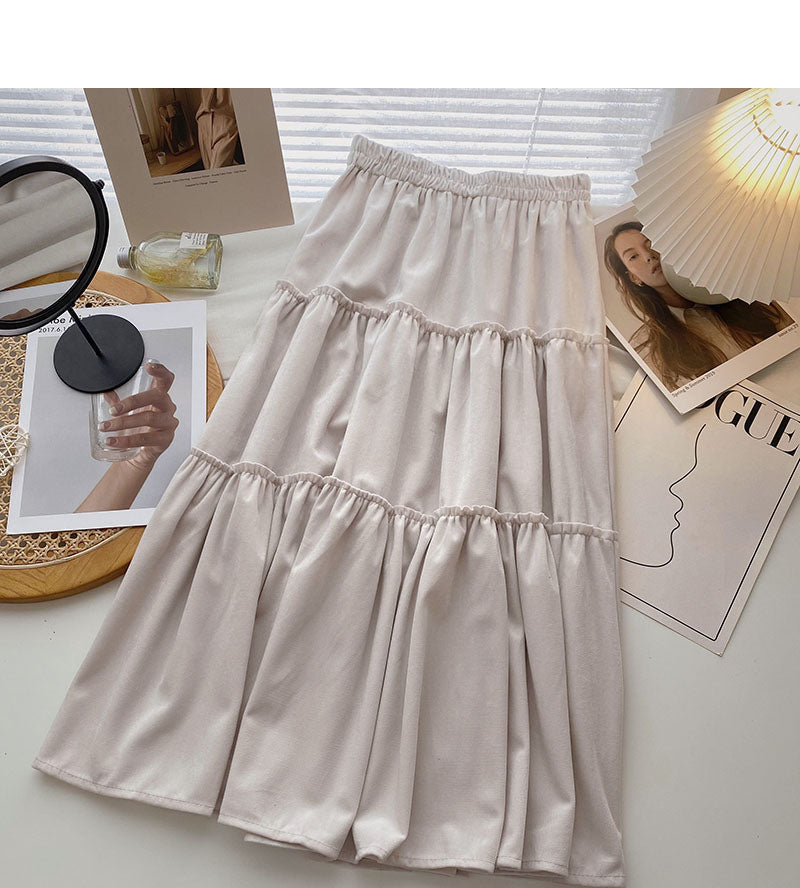 Retro High waist elastic pleated slim A-line skirt  5779