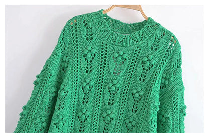 New vintage green ball cut out sweater sweater sweater  7246