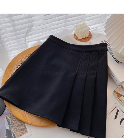 Korean versatile age reducing black high waist pleated skirt  5539