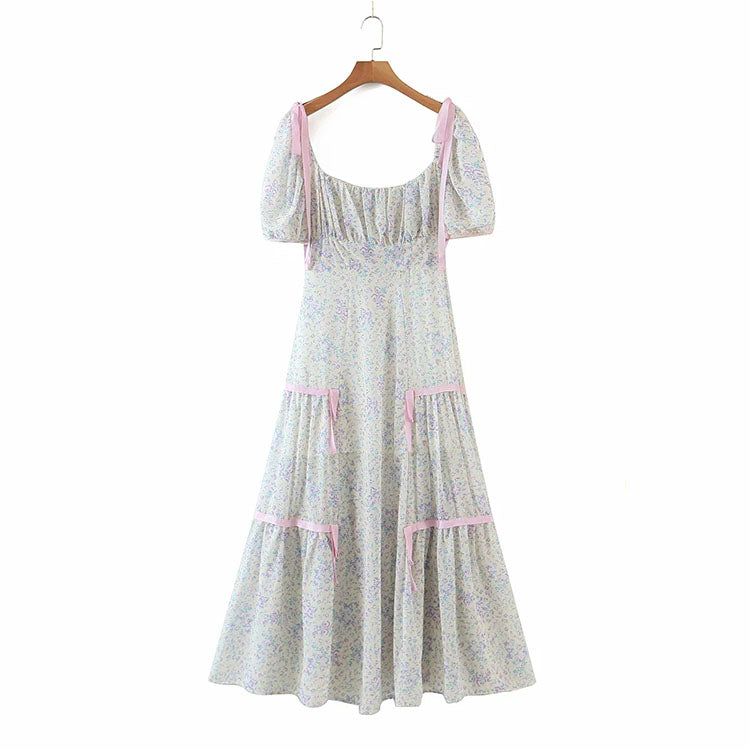 French retro belly covering thin dress  7137