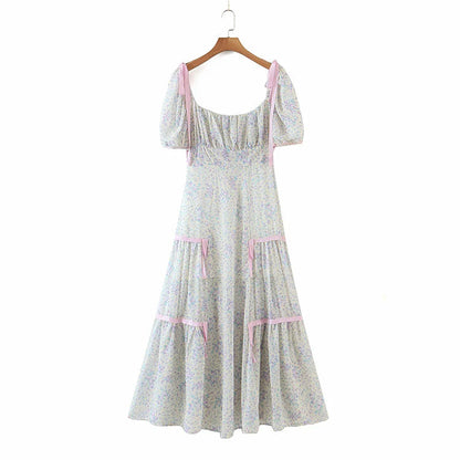 French retro belly covering thin dress  7137