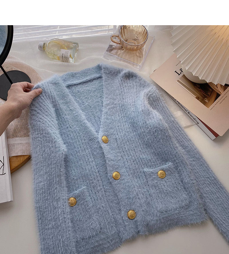 Korean small sweet and gentle V-Neck long sleeve top  6031