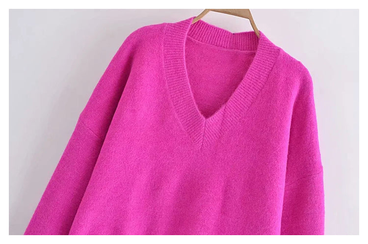 Versatile Soft Knit Long Sleeve V-neck rib knit  7166