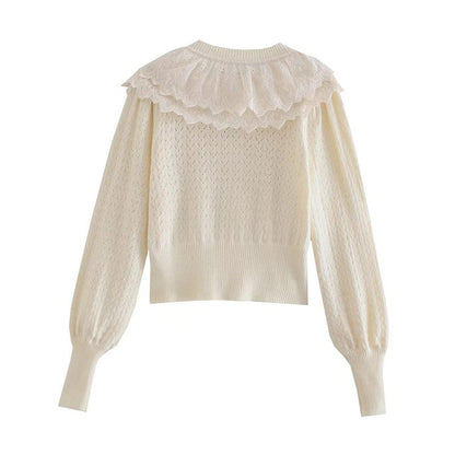 Sweet lace doll neck sweater sweater coat female  7337