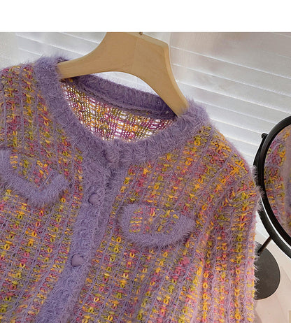 Small fragrance temperament color knitted long sleeve short top  5945